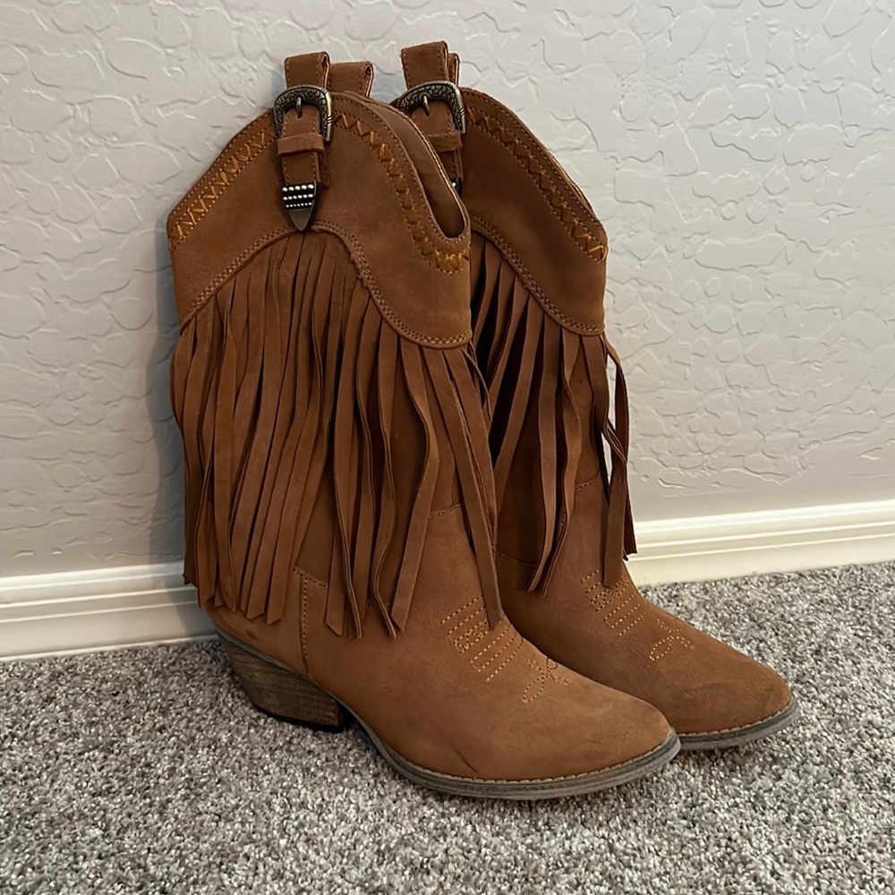 Brown Fringe Western Boots